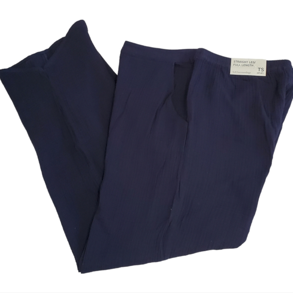 Soft Surroundings Straight Leg Full Length Gauze Pants Navy Blue NWT TS 6-8 Tall
